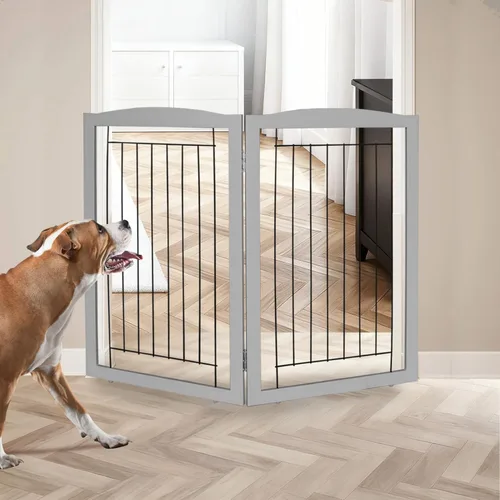 Miniatura 24 de ZJSF Puerta plegable independiente para perros, puerta de madera extra ancha blanca para cachorros, 6 paneles, puertas altas para mascotas