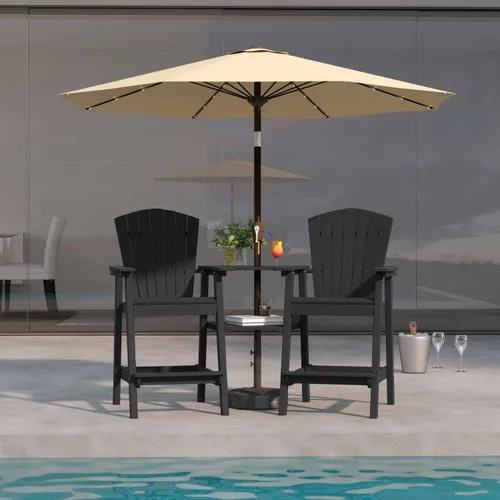 Miniatura 7 de Juego de 2 sillas altas Adirondack de Patio Kingdom, sillas de cubierta de HDPE con bandejas conectadas y agujero para sombrilla, taburetes de bar