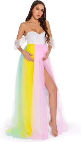 Miniatura 5 de ZIUMUDY Vestido de tul de maternidad arcoíris para sesión de fotos, vestido de tutú de maternidad, vestido de baby shower, vestido de dama de honor