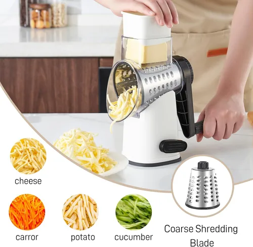 Miniatura 5 de Weltonhm Ralladores rotativos de queso con 4 cuchillas, rallador de queso de manivela con rebanador de gofres, triturador de queso rojo, negro