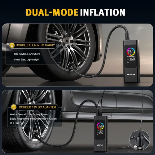 Miniatura 4 de Compresor de aire portátil para inflador de neumáticos, bomba de aire inalámbrica NEXPOW de 150 PSI con medidor digital, batería recargable de 7800