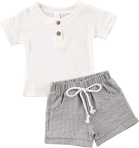 Miniatura 35 de fhutpw Conjunto de 2 piezas de ropa de verano para bebés, camiseta de manga corta, cintura elástica, pantalones cortos para niños pequeños