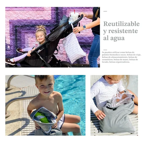 Miniatura 7 de ALVABABY 2 bolsas de pañales de tela para ropa húmeda, reutilizables con dos bolsillos con cremallera, para viajes, playa, piscina, guardería