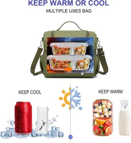 Miniatura 5 de NOL Natural Organic Lifestyle Lonchera para adultos, bolsa de almuerzo aislada grande de doble compartimento, hielera, ligera, de nailon