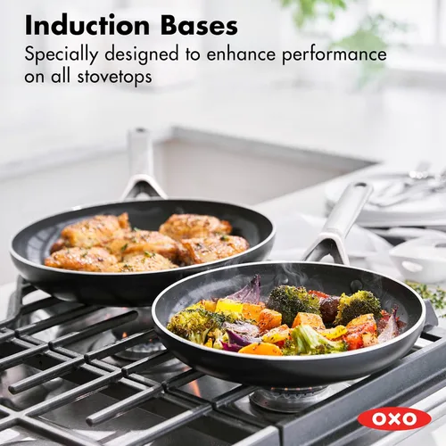 Miniatura 6 de OXO Agility Series - Juego de ollas y sartenes de 10 piezas antiadherentes de cerámica sin PFAS, inducción, sartenes, cacerolas, tapas, calefacción