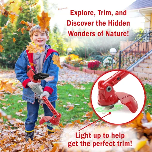 Miniatura 8 de Juguete recortador de malezas para niños pequeños, herramientas y equipos de jardinería con luces y sonidos, incluye máscara de gafas de seguridad