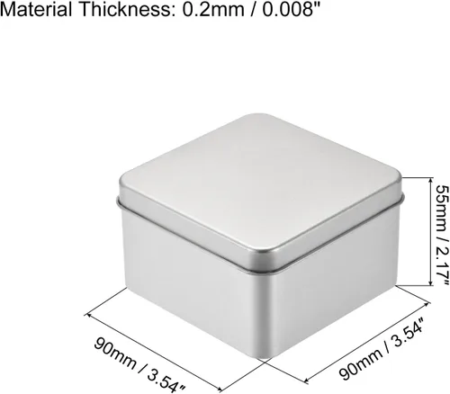 Miniatura 2 de uxcell Caja de Lata de Metal, 3.54" x 3.54" x 2.17" Recipientes Rectangulares Vacíos de Hojalata con Tapas, Tono Plateado, para Organizador