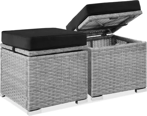 Miniatura 16 de Best Choice Products - Juego de 2 otomanos de mimbre, muebles multiusos para exteriores para patio, patio trasero, asientos adicionales, reposapiés