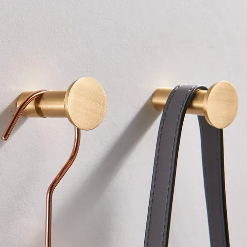 Miniatura 2 de TECI Ganchos dorados de latón macizo (paquete de 2) resistentes montados en la pared. Perfecto para bolsos, abrigos, sombreros, bolsos, mochilas