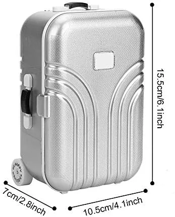 Miniatura 5 de Asixxsix Maleta de viaje de mini muñecas - Caja de equipaje con ruedas para muñecas (plateada)