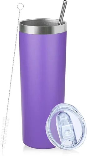 Miniatura 12 de Vaso delgado de 20 onzas con tapa y pajita, vaso de acero inoxidable aislado al vacío, taza de café de doble pared a prueba de fugas, vaso térmico