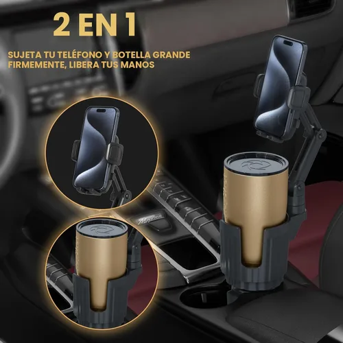 Miniatura 3 de Soportes de teléfono para tu coche, expansor de portavasos universal 2 en 1 con base ajustable y soporte para teléfono, brazo largo con soporte