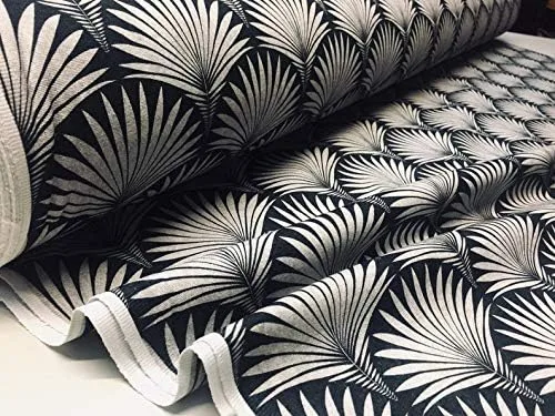 Miniatura 4 de LushFabric Tela de abanico floral de damasco geométrico Art Deco – Tapicería de cortina para decoración del hogar – 55 pulgadas de ancho – Negro