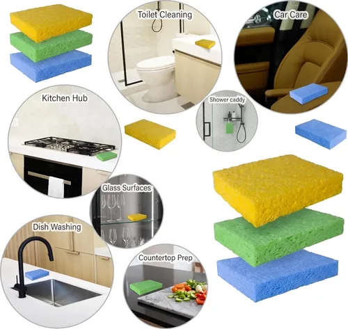 Miniatura 5 de Paquete de 36 esponjas de celulosa comprimida emergentes, esponja de cocina resistente, limpia y resistente sin rayones, ecológicas, reutilizables