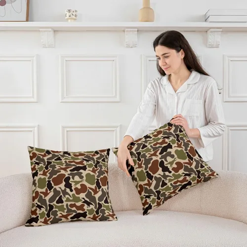 Miniatura 4 de Duck Hunting Throw Pillow Covers Set of 2 Army Camo Pillow Cover for Kids Girls Boys Green Brown Camouflage Square Cushion Case 16"x 16" Rustic