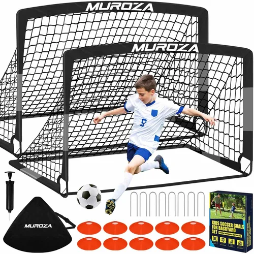 Miniatura 14 de Portería de fútbol, juego de porterías de fútbol para niños para patio trasero, paquete de 2 redes de fútbol portátiles desplegables con pelota