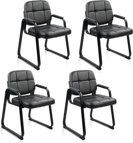 Miniatura 29 de CLATINA Silla de cuero para invitados de oficina, silla de recepción sin ruedas con reposabrazos y soporte de madera, sillón de escritorio