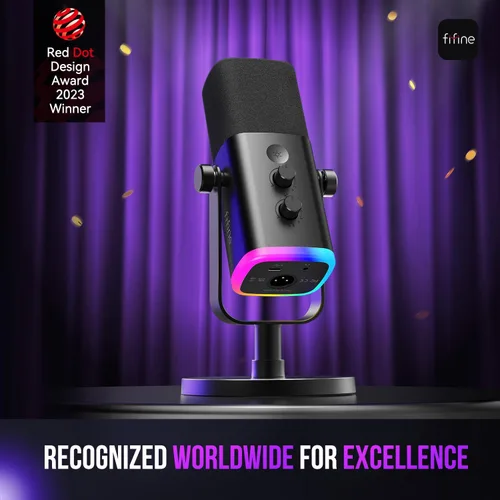 Miniatura 2 de FIFINE - Micrófono dinámico XLR/USB para podcasts, de transmisión de juegos con luz RGB, botón de silencio, conector para auriculares, soporte
