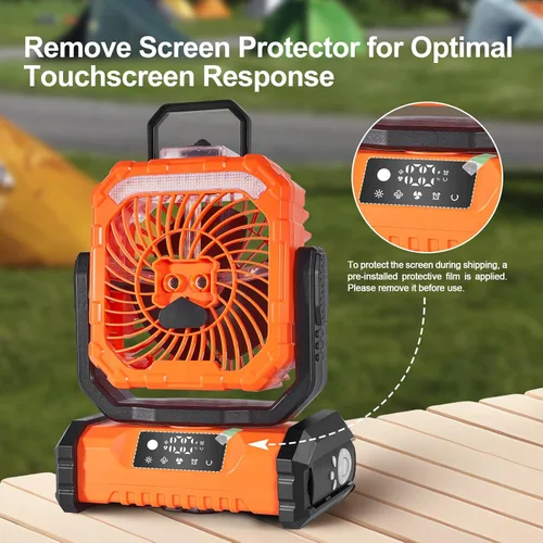 Miniatura 8 de Odoland Ventilador de nebulización portátil con luz, batería recargable de 30000 mAh, ventilador de campamento con 2 pulverizadores, ventilador
