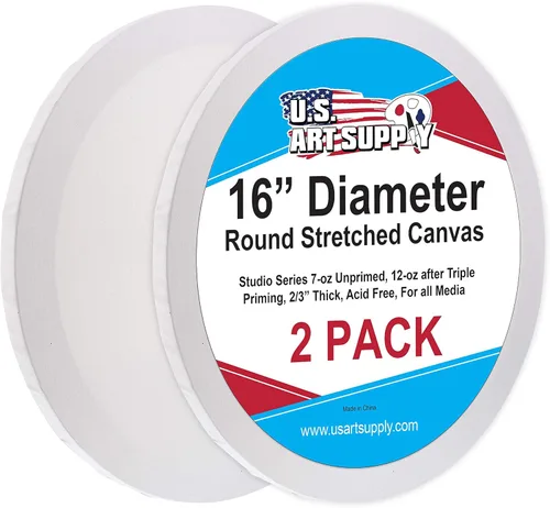 Miniatura 12 de U.S. Art Supply Lienzo estirado redondo de 30 pulgadas de diámetro, perfil de 1-1/2 pulgadas, 2 unidades, imprimado triple de gesso acrílico, 12