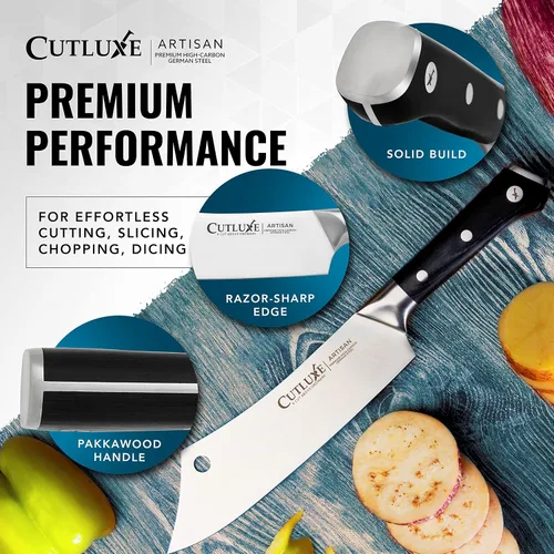 Miniatura 9 de Cutluxe Cuchillo Cleaver de Chef – Cuchillo de Carnicero Cleaver de Carne de 8" – Hoja de Acero Alemán, Espiga Completa, Diseño de Mango Ergonómico