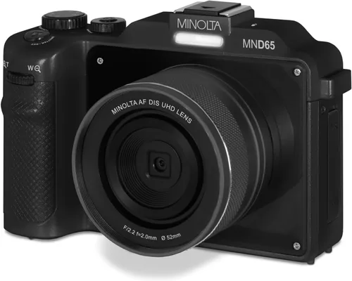 Minolta Cámara digital: fotos de 56MP, video 4K 60FPS, diseño selfie de doble lente, zoom 18X, Wi-Fi, captura RAW/JPEG, LCD de 3 pulgadas, cámara de