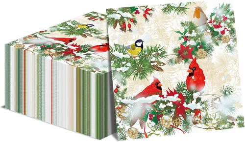 50 servilletas de Navidad cardenal para invitados, paquete de papel desechable de 3 capas, paquete de papel rojo cardenal pájaro de papel, almuerzo,