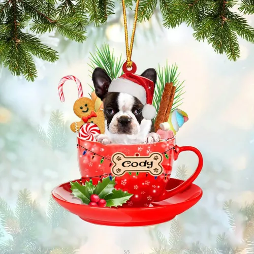 Miniatura 46 de NAZENTI Adorno personalizado de Alaskan Malamute en taza roja, adorno de Navidad personalizado para perros amantes de las mascotas, colgante