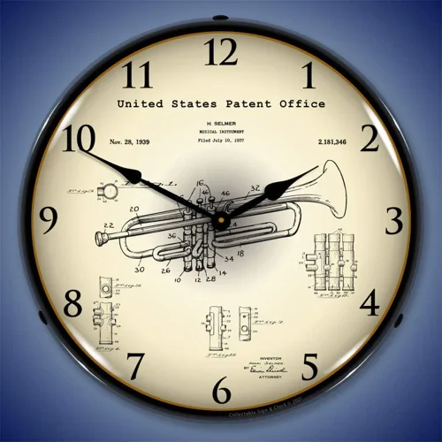 Miniatura 2 de Trumpet 1937 - Reloj de pared LED patentado, Retro/Vintage, iluminado, 14 pulgadas