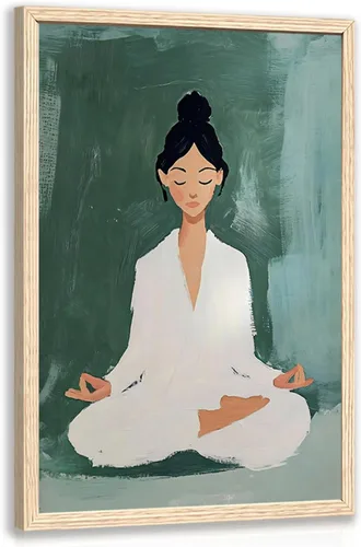 Miniatura 11 de GELDSTEI Arte de pared zen enmarcado, pintura moderna en lienzo de chica haciendo yoga, decoración de pared de meditación tranquila, imagen estética