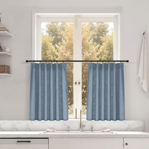 Miniatura 45 de Juego de 2 paneles de cortinas de ventana de cocina beige de 24 pulgadas de largo, con textura de lino, plisadas, filtrantes de luz, semi pequeñas