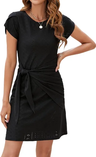 Blooming Jelly Vestidos de trabajo para mujer, vestido tipo camiseta, vestido de manga corta, con ojales, vestidos casuales de otoño 2023