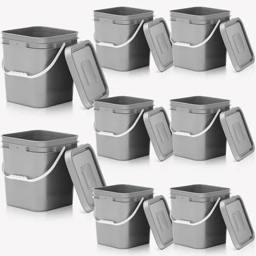 Miniatura 14 de Mumufy 5 piezas de 13.25 litros de cubeta cuadrada de grado alimenticio con tapa, cubeta cuadrada con asas de plástico para almacenamiento de Blanco