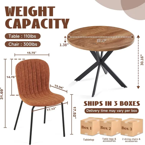 Miniatura 3 de Juego de Mesa de Comedor Redonda de 37 Pulgadas para 4, Moderno Juego de Café de Cocina de Círculo Pequeño para Apartamento, Sala de Estar, Oficina