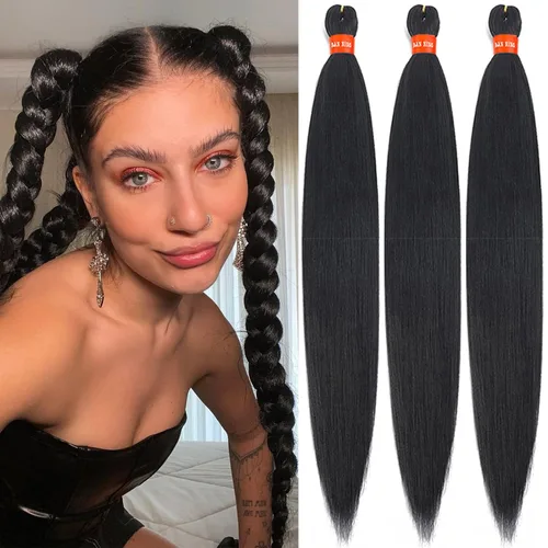 Miniatura 73 de Cabello trenzado preestirado ombré, extensiones de cabello trenzado sedoso, sin picazón, trenzas de cabello trenzado de ganchillo con textura Yaki