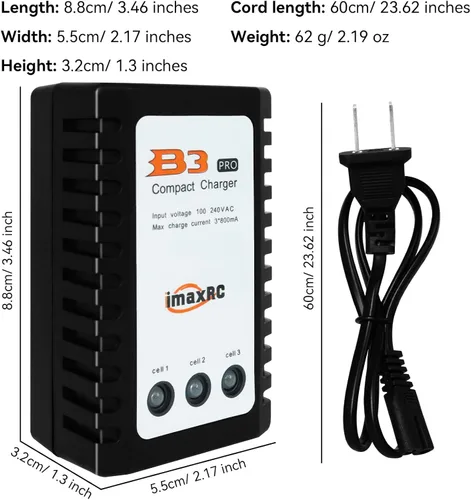 Miniatura 7 de B3 Cargador de Batería Lipo - 2S 3S RC Cargadores de Equilibrio AC 7.4-11.1V 10W con Enchufe XH3P XH4P para Baterías de Coche RC Drone Barco Avión