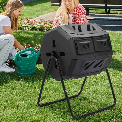 Miniatura 3 de MoNiBloom Compostador Giratorio de 43 Galones, Exterior Sin BPA Gran Cámara Doble Contenedor de Compost Giratorio Todas las Estaciones Trabajo