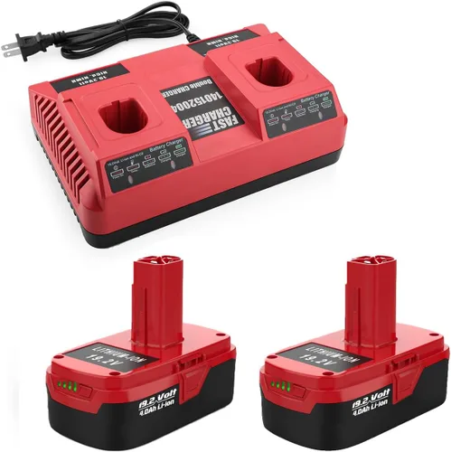 Paquete de 2 baterías de litio C3 de 4.0Ah de repuesto para batería Craftsman de 19.2 voltios + cargador Craftsman de 2 puertos de 19.2 V