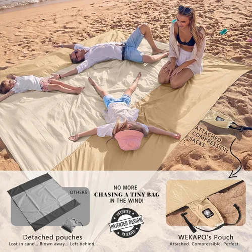 Miniatura 3 de WEKAPO Manta de Playa Resistente a la Arena e Impermeable, Alfombrilla de Playa Extra Grande, Alfombrilla Sin Arena de Tamaño Grande y Compacta