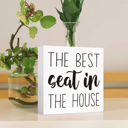 Miniatura 4 de SJNH Divertido letrero de madera para baño con texto en inglés "The Best Seat in the House", letrero decorativo de estilo rústico de granja, 5 x 5 x