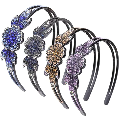 Miniatura 7 de Diademas con pedrería para mujeres y niñas, 4 piezas de diadema brillante de cristal antideslizante, diadema de cabello de pedrería sólida