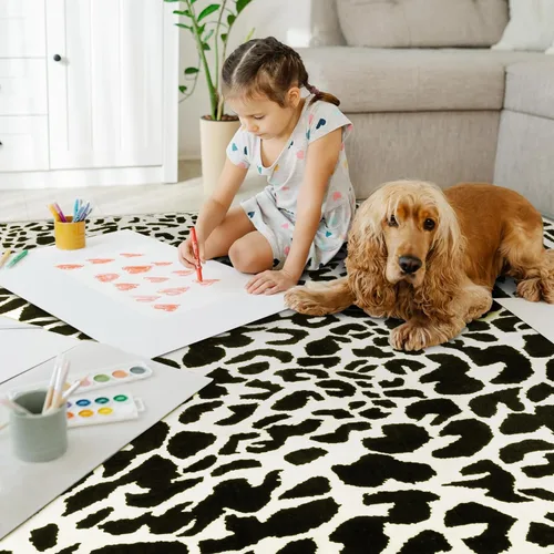 Miniatura 3 de YIHOUSE Alfombra de leopardo para sala de estar, bonita alfombra con estampado de guepardo blanco y negro, moderna, lavable, alfombras con estampado