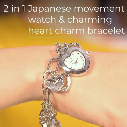 Miniatura 2 de Shop LC STRADA - Reloj con dije de corazón múltiple para mujer, cristal blanco esmaltado, movimiento japonés (Rosetonetono doradoplata)