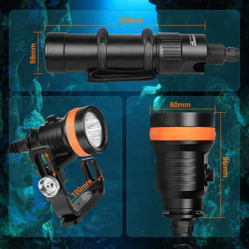 Miniatura 3 de ORCATORCH D630 V2.0 4600 Lumen 5 LED importados LED Primary Canister Dive Light con 7° Super Focus Beam, recto/lateral montado y Backmount Técnico