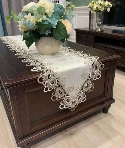 Miniatura 2 de AMZALI Corredores de mesa de macramé para fiesta, 70 pulgadas de encaje floral bordado rectangular bufanda para cómoda decoración de mesa para boda