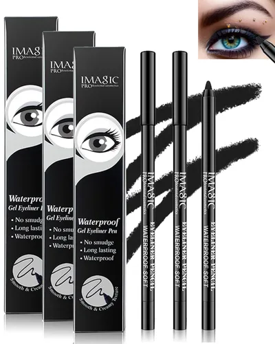 Miniatura 15 de Lápiz delineador de ojos de gel a prueba de manchas negro impermeable con sacapuntas, a prueba de decoloración, lápiz delineador de ojos suave, 2