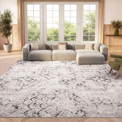 Miniatura 22 de SAFAVIEH Amelia Collection - Alfombra decorativa de 2 pies 2 pulgadas x 4 pies, gris y azul marino, diseño moderno enrejado envejecido, no desprende
