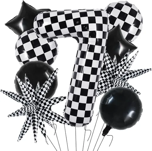 Miniatura 22 de TONIFUL 18 globos a cuadros blancos y negros, globos de carreras de 18 pulgadas para decoraciones de fiestas temáticas de autos de carreras rápidas
