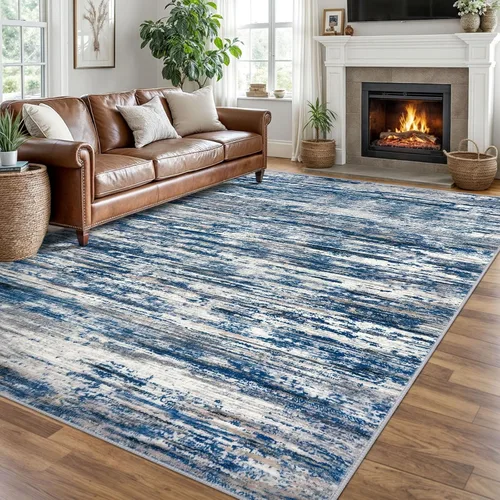 Miniatura 50 de SIILOOM 2 x 3 Alfombra moderna y abstracta para entrada, alfombra neutra azul marino gris multicolor súper suave de área pequeña, alfombras lavables