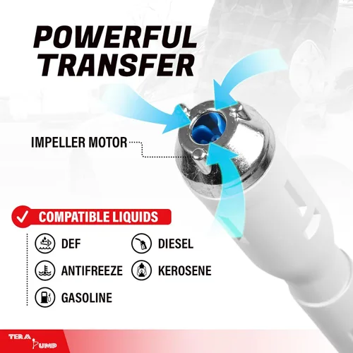 Miniatura 4 de TERA PUMP Bomba de transferencia de combustible portátil TRCDM de 2ª generación con boquilla de control de flujo (2.6 galones/minuto), tubo